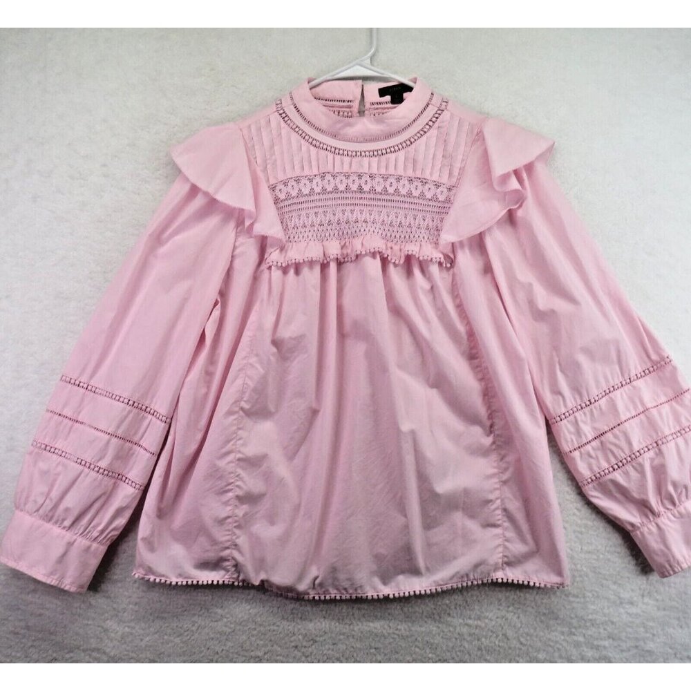 J. Crew Factory Pink Ruffle Yoke Long Sleeve Blouse